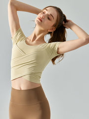 Women's yoga wear, short-sleeved, slimming and seamless, fitness and running top, with chest pads